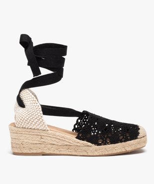 Sandales femme unies à talon compensé avec dessus en macramé vue1 - GEMO(URBAIN) - GEMO