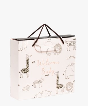 Boîte cadeau de naissance à anses imprimé animaux vue1 - GEMO 4G BEBE - GEMO