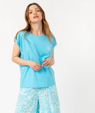 Haut de pyjama à manches ultra courtes avec motif fleuri femme vue1 - GEMO 4G FEMME - GEMO