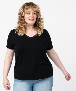 Tee-shirt femme grande taille avec col V fantaisie vue1 - GEMO (G TAILLE) - GEMO
