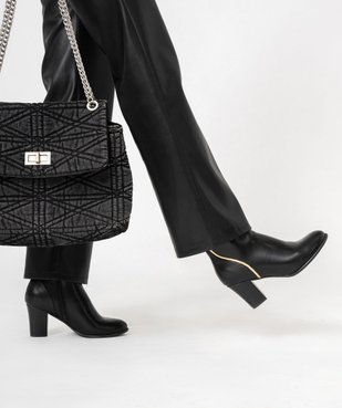 Boots femme à talon et zip avec liseré tressé et doré vue1 - GEMO(URBAIN) - GEMO