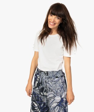 Tee-shirt femme à manches courtes froncées vue1 - GEMO(FEMME PAP) - GEMO