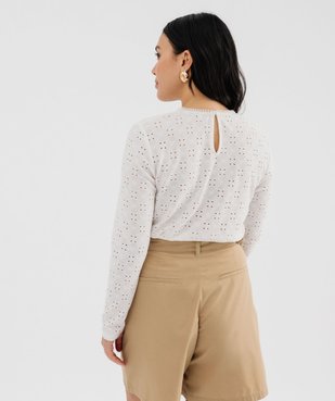 Tee-shirt manches longues en maille extensible ajourée et dentelle femme vue3 - GEMO(FEMME PAP) - GEMO