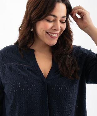 Blouse manches 3/4 en maille ajourée femme grande taille vue2 - GEMO 4G GT - GEMO
