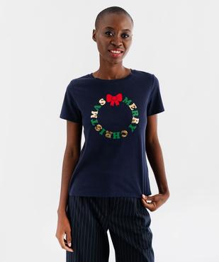 Tee-shirt manches courtes avec inscription spéciale Noël femme vue1 - GEMO(FEMME PAP) - GEMO