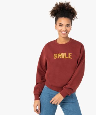 Sweat femme coupe courte avec message brodé vue1 - GEMO(FEMME PAP) - GEMO