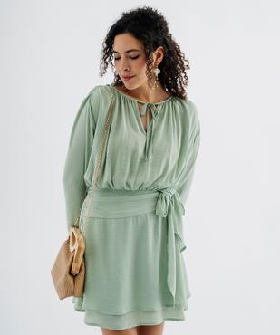 Robe courte à manches longues en satin femme vue2 - GEMO(FEMME PAP) - GEMO