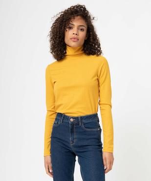 Tee-shirt femme en maille côtelée manches longues et col montant vue2 - GEMO 4G FEMME - GEMO