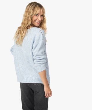 Pull femme en maille fantaisie avec grand col V vue3 - GEMO C4G FEMME - GEMO