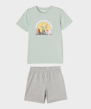 Pyjashort bicolore avec motif sur le buste garçon - Minecraft vue1 - MINECRAFT - GEMO