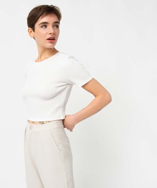 Tee-shirt femme à manches courtes en maille gaufrée coupe courte vue1 - GEMO(FEMME PAP) - GEMO
