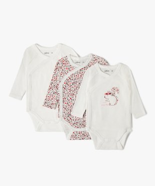 Bodies bébé fille à manches longues fermeture croisée (lot de 3) vue1 - GEMO 4G BEBE - GEMO