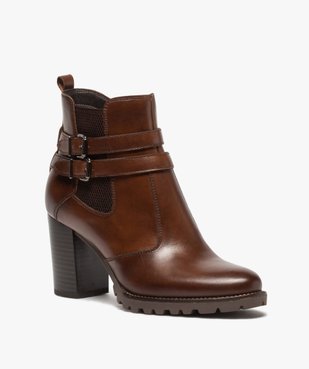 Boots femme à talon rainuré dessus en cuir uni vue2 - GEMO(URBAIN) - GEMO