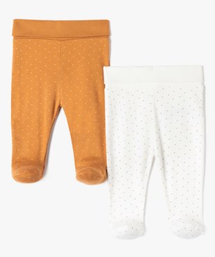 Pantalon bébé en maille souple imprimée pois avec pieds (lot de 2) vue1 - GEMO 4G BEBE - GEMO