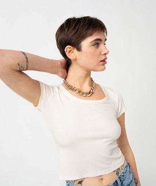 Tee-shirt femme en maille côtelée coupe courte vue2 - GEMO(FEMME PAP) - GEMO