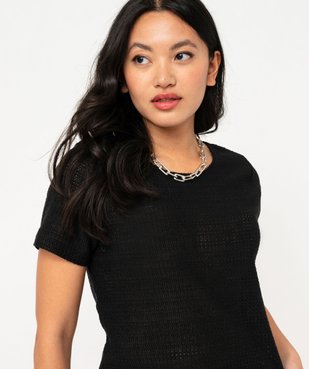 Tee-shirt à manches courtes en maille ajourée esprit crochet femme vue2 - GEMO(FEMME PAP) - GEMO