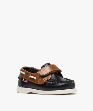 Chaussures bateau garçon dessus cuir à fermeture scratch Dessus cuir lisse bicolore vue2 - GEMO (ENFANT) - GEMO