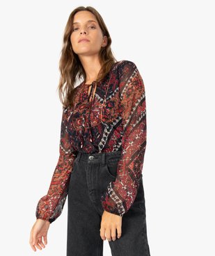 Blouse femme en mousseline imprimée à col effet plastron vue1 - GEMO(FEMME PAP) - GEMO