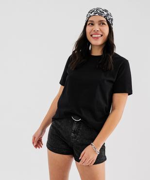 Tee-shirt manches courtes et col rond uni en coton résistant femme vue1 - GEMO(FEMME PAP) - GEMO