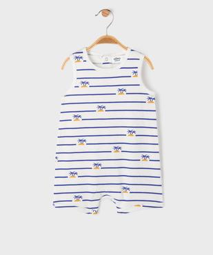Combishort en coton à rayures et motifs palmiers bébé garçon vue1 - GEMO 4G BEBE - GEMO