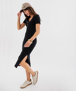 Robe longue en maille côtelée à manches courtes femme vue1 - GEMO(FEMME PAP) - GEMO