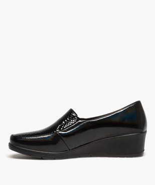 Mocassins femme confort et dessus vernis uni à talon compensé vue3 - GEMO 4G FEMME - GEMO