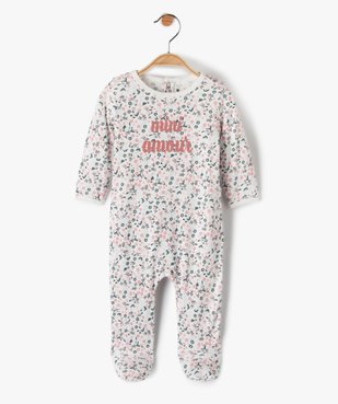 Pyjama bébé fille en jersey à motifs fleuris avec message en velours vue1 - GEMO(BB COUCHE) - GEMO