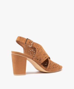Sandales femme unies à talon carré et brides perforées vue5 - GEMO(URBAIN) - GEMO