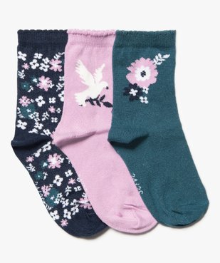 Chaussettes fille tige haute à fleurs (lot de 3) vue1 - GEMO (ENFANT) - GEMO