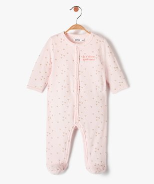 Pyjama bébé en velours pastel à cœurs dorés et ouverture ventrale vue1 - GEMO(BB COUCHE) - GEMO