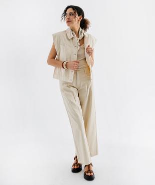 Veste en jean sans manches avec poches asymétriques femme vue4 - GEMO 4G FEMME - GEMO