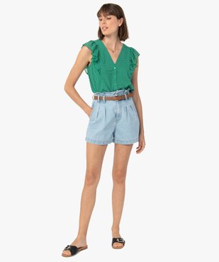 Tee-shirt femme à manches courtes avec volants sur les épaules vue5 - GEMO(FEMME PAP) - GEMO