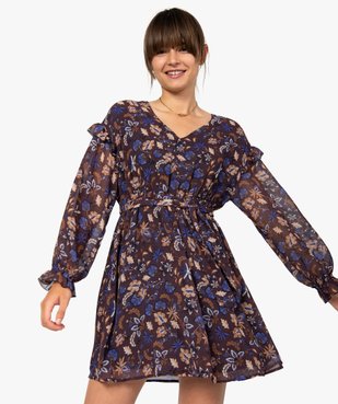 Robe femme courte en voile à motifs fleuris vue1 - GEMO(FEMME PAP) - GEMO
