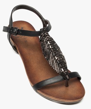 Sandales femme avec feuille en strass et petit talon compensé vue5 - GEMO (CASUAL) - GEMO