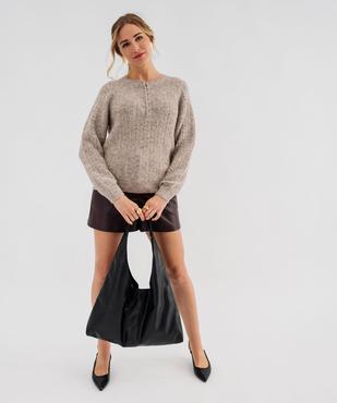 Pull à col rond boutonné en maille fantaisie femme vue4 - GEMO 4G FEMME - GEMO