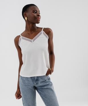 Débardeur à fines bretelles en maille texturée et dentelle femme vue1 - GEMO 4G FEMME - GEMO