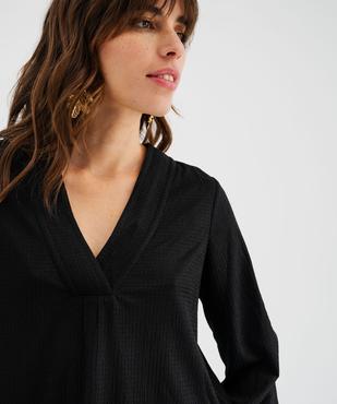 Tee-shirt à manches longues et col V en maille texturée femme vue3 - GEMO 4G FEMME - GEMO