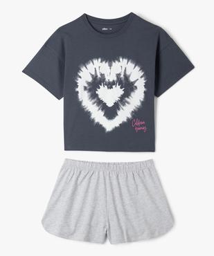 Pyjashort bicolore avec motif coeur fille vue1 - GEMO 4G FILLE - GEMO