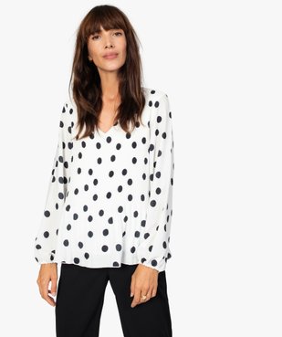 Blouse femme en voile plissé à motifs à manches longues vue1 - GEMO(FEMME PAP) - GEMO