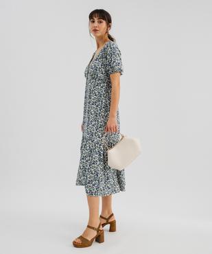 Robe longue à manches courtes en viscose imprimée femme vue1 - GEMO 4G FEMME - GEMO