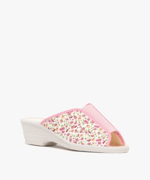 Chaussons femme mules confort compensées en coton style champêtre vue2 - GEMO 4G FEMME - GEMO