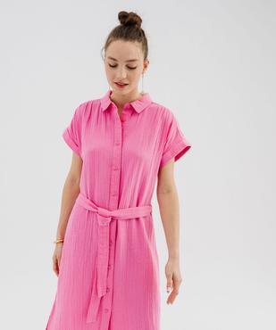 Robe chemise longue à manches courtes en gaze de coton femme vue4 - GEMO(FEMME PAP) - GEMO
