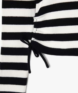 Pull court en maille côtelée froncé sur les côtés fille vue2 - GEMO (JUNIOR) - GEMO