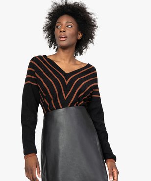 Pull femme à rayures et col en V vue1 - GEMO(FEMME PAP) - GEMO