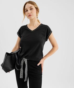 Pantacourt slim taille haute en coton stretch avec ceinture à nouer femme vue4 - GEMO 4G FEMME - GEMO