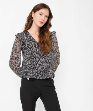 Tee-shirt femme imprimé à manches longues en voile vue1 - GEMO(FEMME PAP) - GEMO