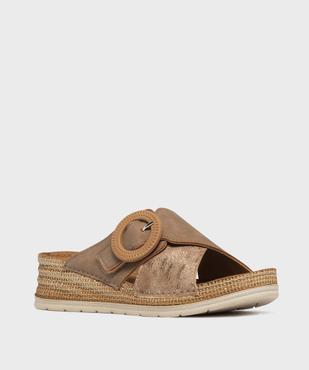 Mules à talon compensé et larges brides fantaisie femme vue2 - EMILIA ROSA - GEMO