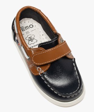 Chaussures bateau garçon dessus cuir à fermeture scratch Dessus cuir lisse bicolore vue5 - GEMO (ENFANT) - GEMO