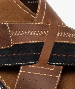 Mules homme avec brides croisées en cuir et surpiqûres fantaisie vue6 - GEMO (CASUAL) - GEMO