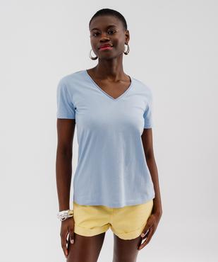 Tee-shirt à manches courtes avec col V roulotté femme vue4 - GEMO(FEMME PAP) - GEMO